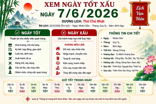 Xem tử vi ngày 7-6-2026 chủ nhật của 12 con giáp chi tiết nhất